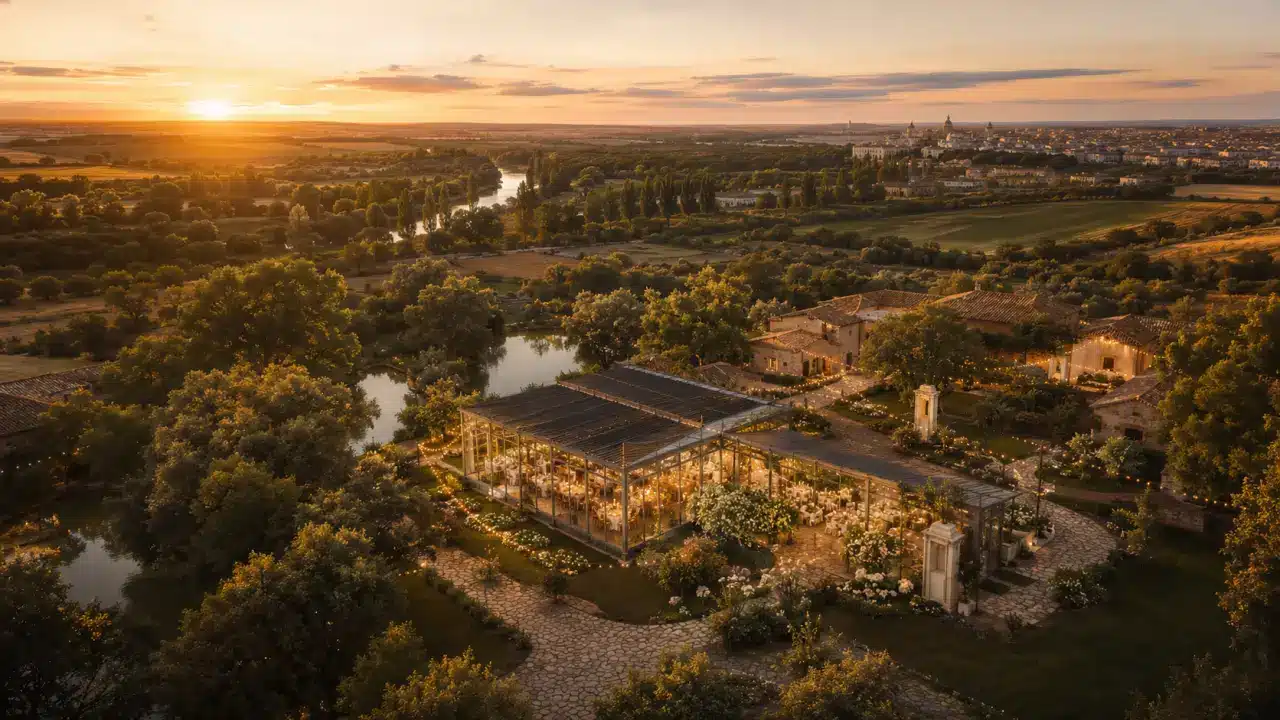 Vista de la Vega de Aranjuez desde la finca Alto del Cenador al atardecer